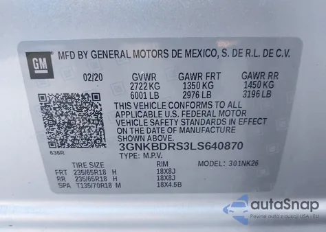 2020 Chevrolet Blazer Fwd 3Lt z USA, uszkodzony, nr VIN 3GNKBDRS3LS640870